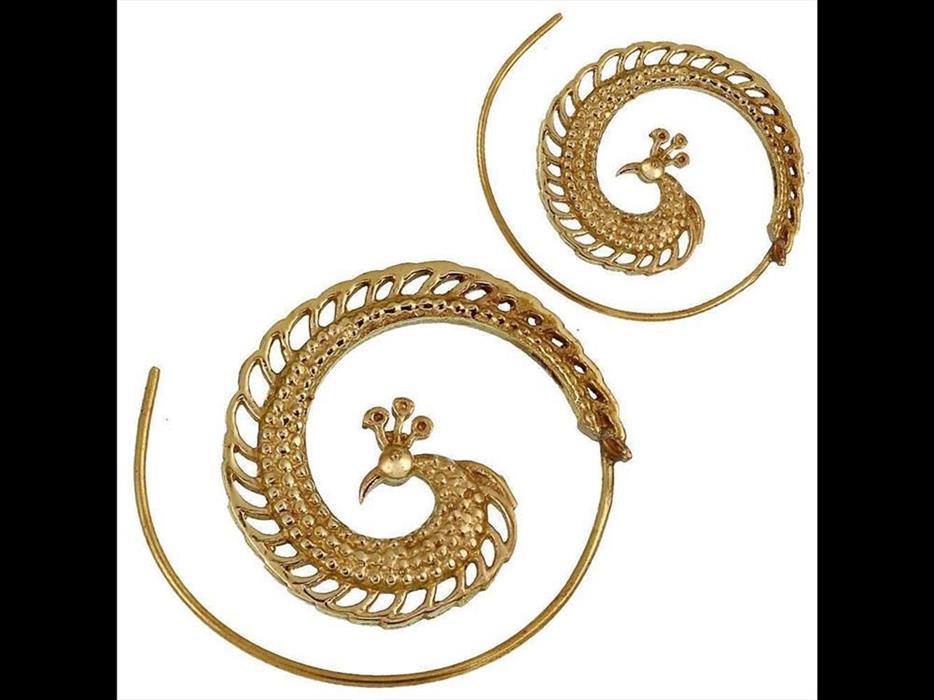 Spiralen Ohrringe Brass dick Pfau antik golden Tribal Piercing