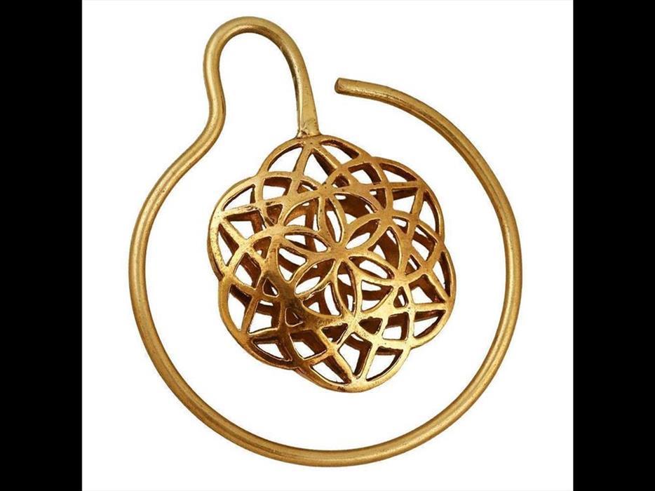 Spiralen Ohrring Piercing Brass 2,5 mm dick antik golden Blume des Lebens 7 cm