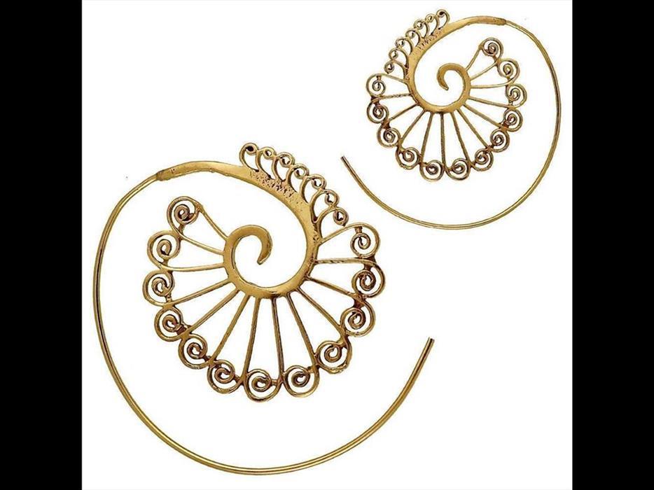 Spiralen Ohrringe Brass spiralig Stäbe antik golden Tribal Piercing