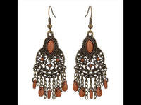 Cargar imagen en el visor de la galería, Brass Ohrringe antik golden Schnörkel rund Steine Oval braun
