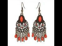 Cargar imagen en el visor de la galería, Brass Ohrringe antik golden Schnörkel rund Steine Oval orange
