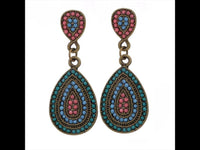 Load image into Gallery viewer, Brass Ohrringe antik golden Tropfen Kugeln pink blau türkis
