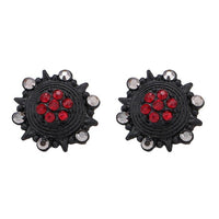 Load image into Gallery viewer, Brass Ohrstecker antik schwarz Blume Abstrakt rote Steine
