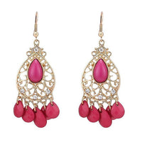 Cargar imagen en el visor de la galería, Brass Ohrringe golden Schnörkel oval Stein pink weiß Schleifen
