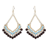 Load image into Gallery viewer, Brass Ohrringe golden glänzend halbes Herz Steine hellblau schwarz
