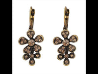 Load image into Gallery viewer, Brass Ohrringe antik golden oxidiert zwei Blumen Steine orange schimmernd
