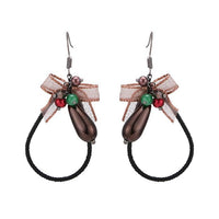 Cargar imagen en el visor de la galería, Brass Ohrringe silberfarben Tropfen Stoff schwarz Schleife braun Perlen Kugeln
