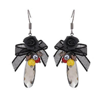 Cargar imagen en el visor de la galería, Brass Ohrringe silberfarben Schleife Blume schwarz großer Stein facettiert
