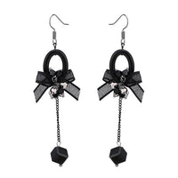 Cargar imagen en el visor de la galería, Brass Ohrringe silberfarben Oval schwarz Schleife Steine Anhänger Quadrat
