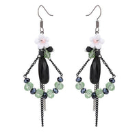 Load image into Gallery viewer, Brass Ohrringe silber Blume facettiert Steine schwarz grün
