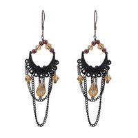 Cargar imagen en el visor de la galería, Brass Ohrringe silberfarben braune Steine schwarzer Anhänger Ketten
