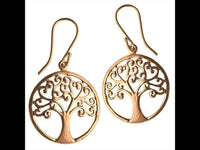 Load image into Gallery viewer, Ohrringe rund Baum des Lebens verzweigt spiralig Messing Brass antik golden Tribal Ohrhänger
