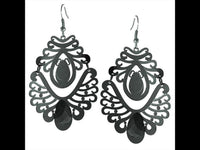 Cargar imagen en el visor de la galería, Messing Ohrhänger schwarz Schnörkel Linien Stein Tropfenform Ohrringe
