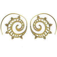 Cargar imagen en el visor de la galería, Spiralen Ohrringe 44 mm Dreiecke Kreise Muschel Messing antik golden nickelfrei Tribal Piercing
