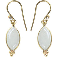 Load image into Gallery viewer, Ohrringe Mandel Mondstein Dreieck Messing antik golden Tribal Ohrhänger nickelfrei Brass Schmuck
