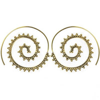 Cargar imagen en el visor de la galería, Spiralen Ohrringe Dreiecke Punkte Messing Brass antik golden nickelfrei Schmuck Piercing Tribal
