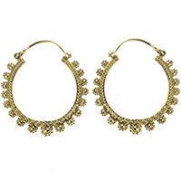 Load image into Gallery viewer, Ohrringe dunkel Kreise Blumen rund Messing Brass antik golden Tribal nickelfrei Schmuck Piercing
