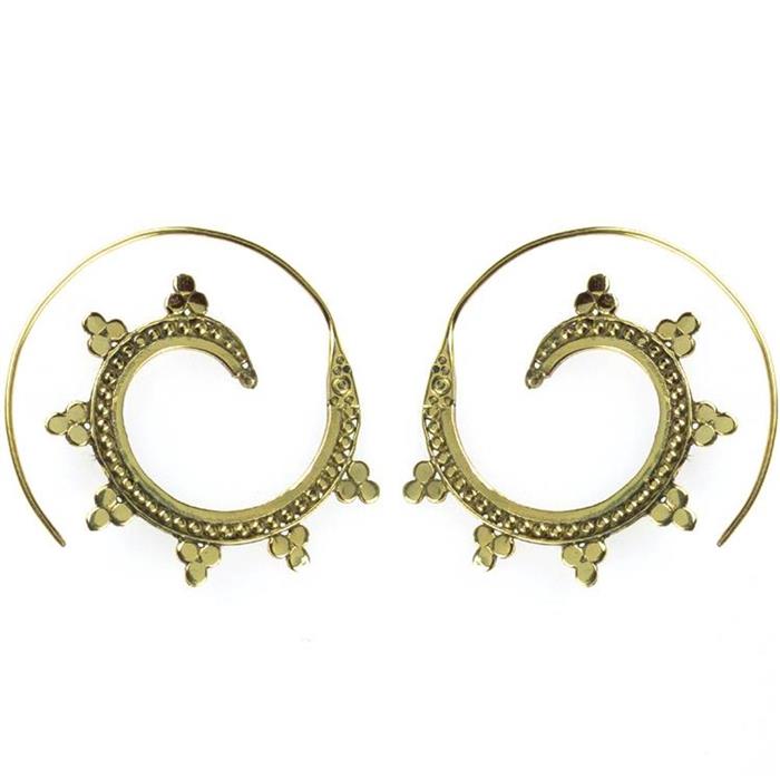 Spiralen Ohrringe Dreiecke Kreise Kerbe Messing Brass antik golden nickelfrei Piercing Tribal