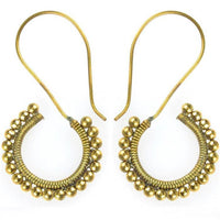 Load image into Gallery viewer, Ohrringe spiralig Bögen Perlen Messing antik golden Ohrhänger nickelfrei Tribal Schmuck Piercing Brass
