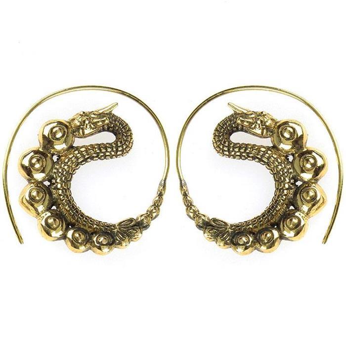 Spiralen Ohrringe Drache oxidiert Messing antik golden nickelfrei Schmuck Piercing Tribal Brass
