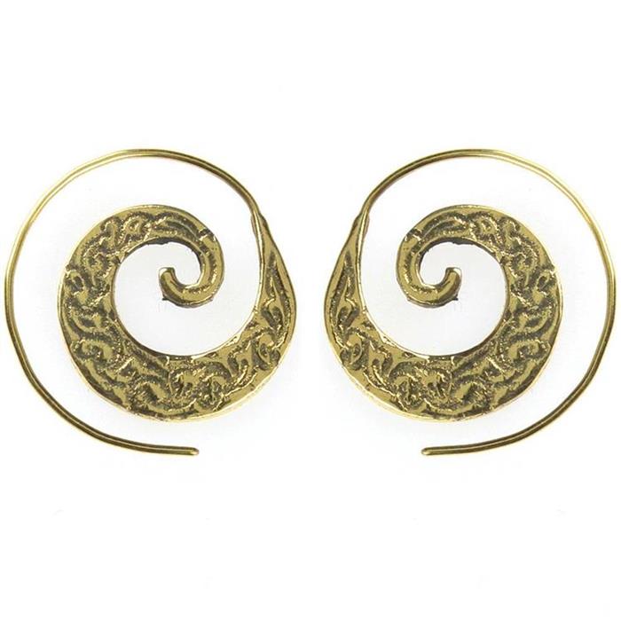 Spiralen Ohrringe oxidiert Blätter breit Messing Brass antik golden nickelfrei Piercing Tribal