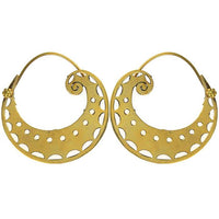 Load image into Gallery viewer, Ohrringe Halbkreis Spiralschnecke Zacken Messing antik golden Tribal nickelfrei Piercing Brass
