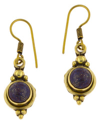 Cargar imagen en el visor de la galería, Ohrringe Kreis Lapis Punkte Dreiecke Messing Brass antik golden Tribal Ohrhänger
