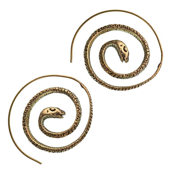 Spiralen Ohrringe Schlange gemustert rund Messing antik golden Piercing Tribal Schmuck