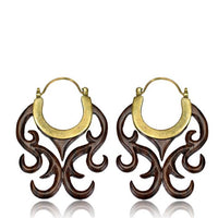 Cargar imagen en el visor de la galería, Brass Ohrringe Narraholz antik golden Messing Bogen Holzornamente
