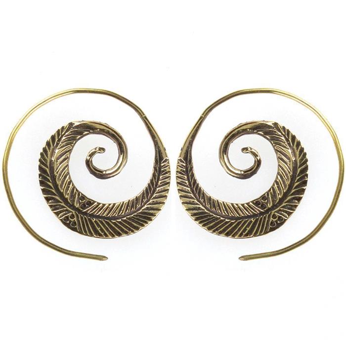 Spiralen Ohrringe oxidiert Blatt breit Messing Brass antik golden nickelfrei Tribal Piercing Schmuck