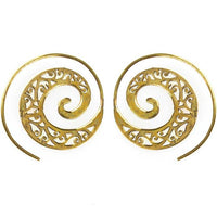 Cargar imagen en el visor de la galería, Spiralen Ohrringe gestanzt breit Messing Brass antik golden nickelfrei Schmuck Tribal Piercing
