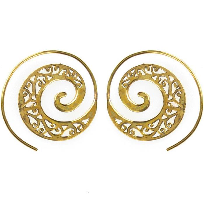Spiralen Ohrringe gestanzt breit Messing Brass antik golden nickelfrei Schmuck Tribal Piercing