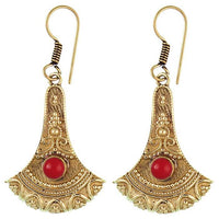 Cargar imagen en el visor de la galería, Ohrringe Axt Punkte verziert Jaspis Messing antik golden nickelfrei Ohrhänger Tribal Brass
