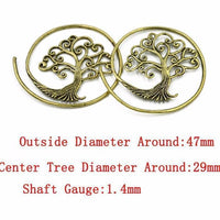 Cargar imagen en el visor de la galería, Spiralen Ohrringe Baum des Lebens Messing Brass antik golden Tribal Piercing
