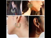 Load image into Gallery viewer, Ohrringe dunkel Kreise Blumen rund Messing Brass antik golden Tribal nickelfrei Schmuck Piercing
