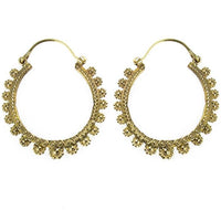 Load image into Gallery viewer, Ohrringe dunkel Kreise Blumen rund Messing Brass antik golden Tribal nickelfrei Schmuck Piercing
