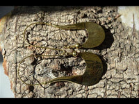 Load image into Gallery viewer, Ohrringe Haken Sichel schraffiert Messing antik golden nickelfrei Tribal Brass Piercing
