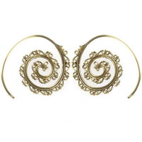 Load image into Gallery viewer, Spiralen Ohrringe liegend Kerbe Messing Brass antik golden nickelfrei Tribal Piercing Schmuck
