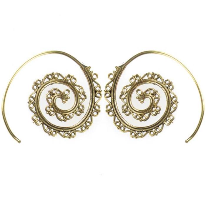 Spiralen Ohrringe liegend Kerbe Messing Brass antik golden nickelfrei Tribal Piercing Schmuck