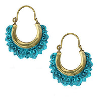 Load image into Gallery viewer, Messing Ohrringe Türkis Stein gold Bogen Herzbögen
