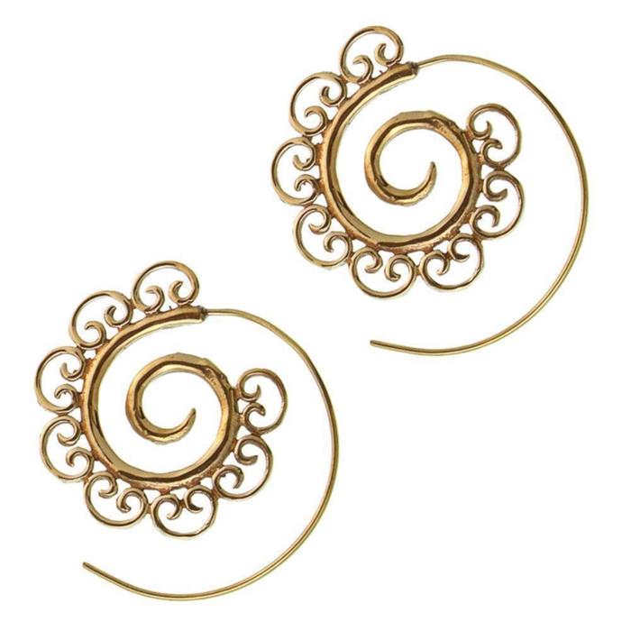 Spiralen Ohrringe antik golden Messing mit verschlungenen Verzierungen Tribal