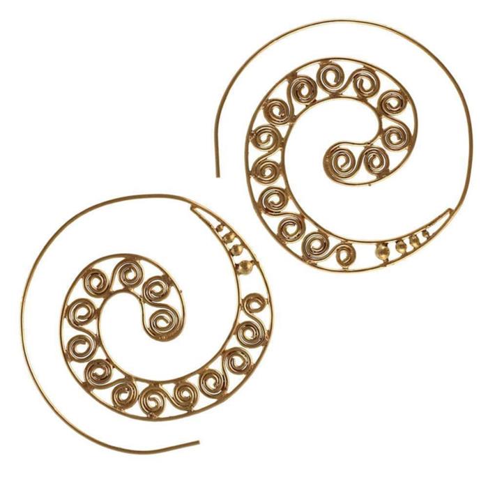 Spiralen Ohrringe S-Formen Spiralen Messing Brass antik golden Tribal Ohrhänger