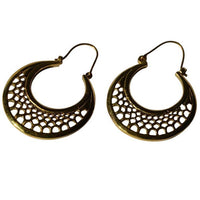 Load image into Gallery viewer, Ohrringe Ellipse Kreis gewölbt Muster Messing Brass antik golden Tribal Ohrhänger nickelfrei Schmuck
