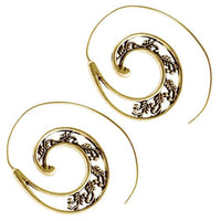 Load image into Gallery viewer, Messingohrringe golden Spiralen Zweig Blätter Ornament
