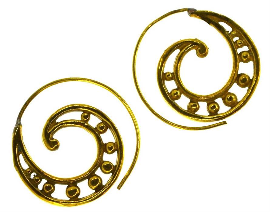Messing Spirale Ohrringe Piercing Kugeln antik gold