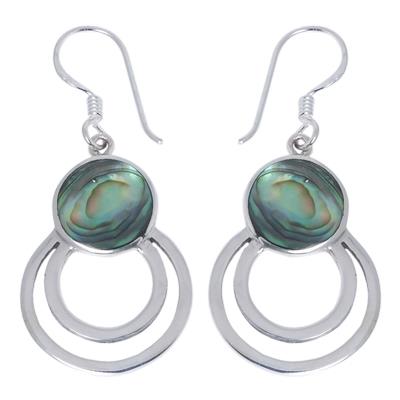 Damen Ohrringe/Ohrhänger aus Pauamuschel-Abalone, Perlmutt in 925 Sterling Silber eingefasst, ca. 23 x 18 mm