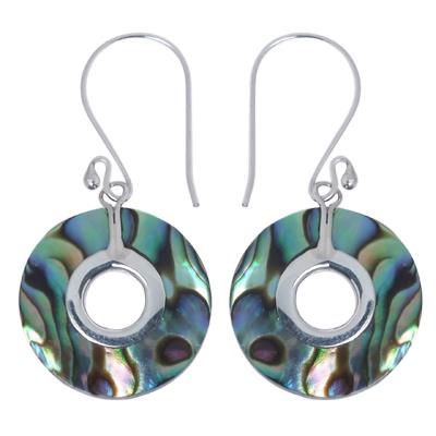 Ohrringe Paua Muschel Abalone ca. 18 mm Ø rund Loch Perlmutt 925er Sterling Silber Damen Schmuck