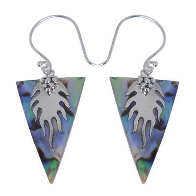 Damen Ohrringe/Ohrhänger aus Pauamuschel-Abalone, Perlmutt in 925 Sterling Silber eingefasst, ca. 17 x 23 mm