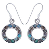 Cargar imagen en el visor de la galería, Damen Ohrringe/Ohrhänger aus Pauamuschel-Abalone, Perlmutt in 925 Sterling Silber eingefasst, ca. 15 mm Ø
