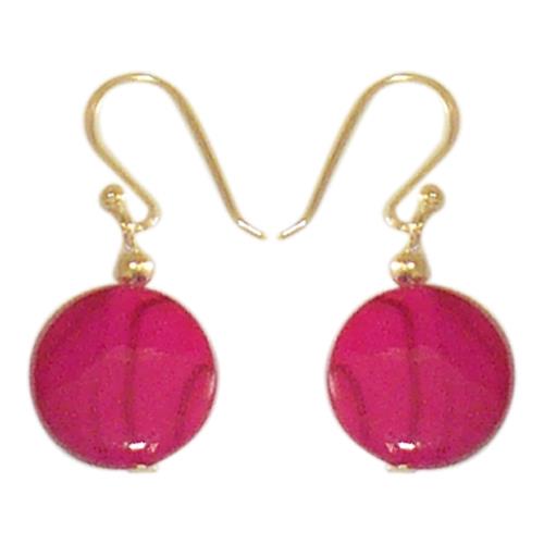 Damenohrringe mit magenta gefärbter Perlmuttmuschel und Muster, mit 925er Sterlingsilberbügel